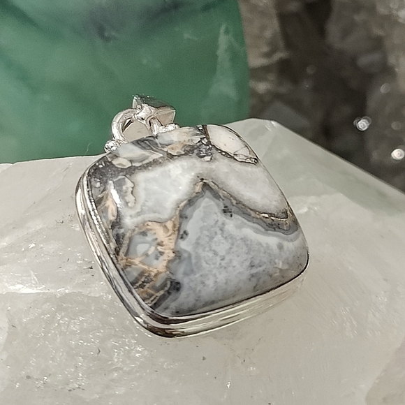 Natural Cushion Cut Ocean Sea Jasper Pendant .925 - Picture 6 of 6